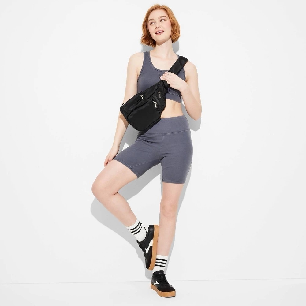 Women's High-Rise Interlock Bike Shorts - Wild Fable™ Gray S: Cotton-Spandex